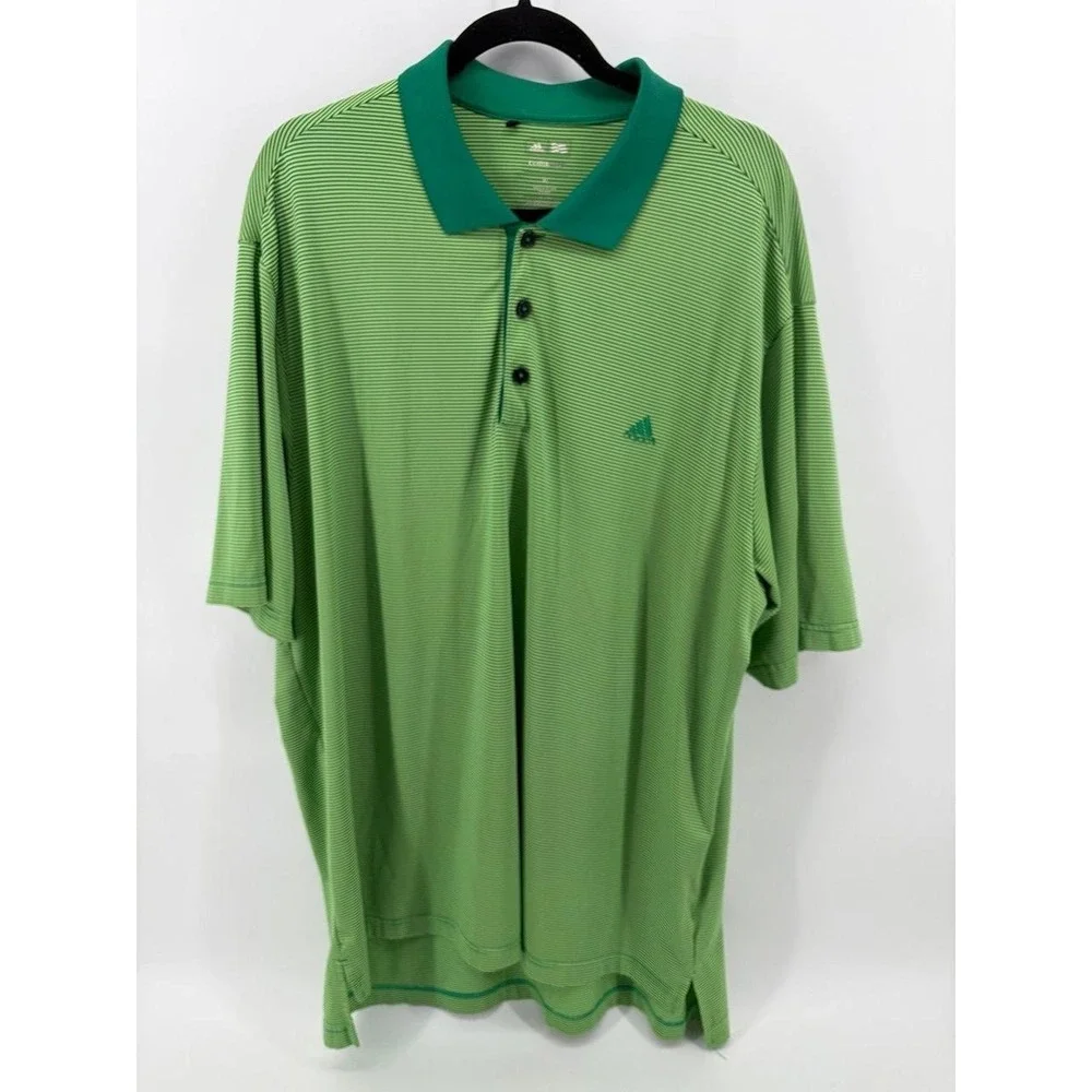 Adidas Climalite Golf Polo, Green Stripes, Casual Wear, Men's Size XL